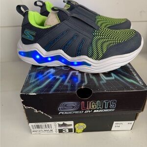 Skechers Kids' Light-Up Sneakers - Dark Blue and Lime